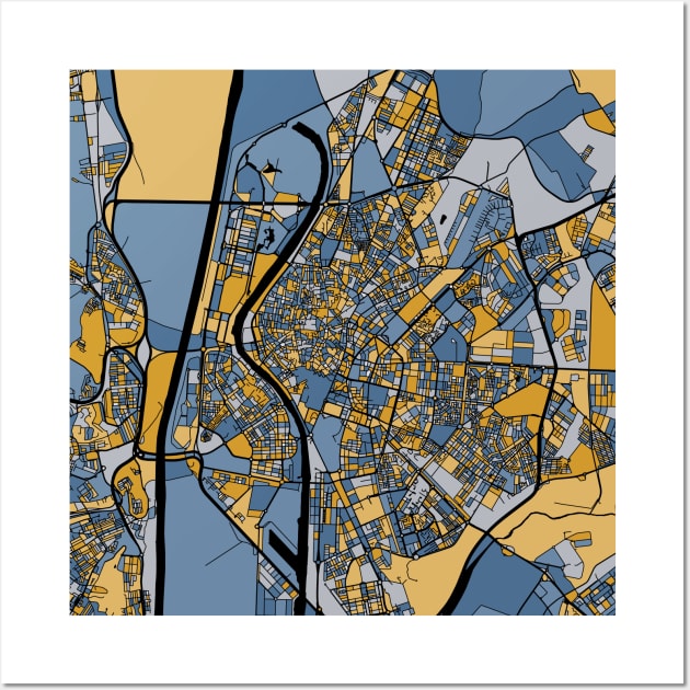 Seville Map Pattern in Blue & Gold Wall Art by PatternMaps